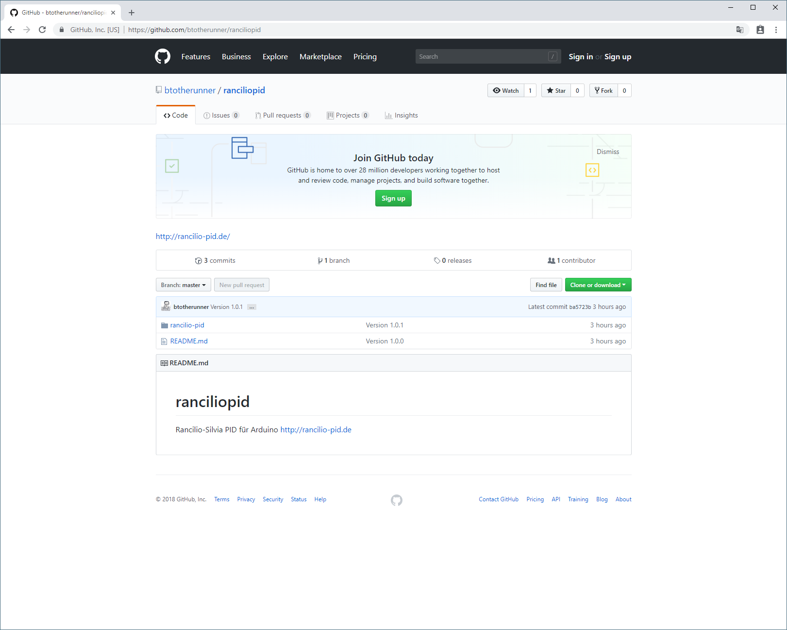 Screenshot der Github Homepage