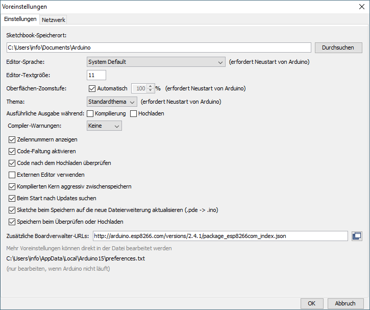 Windows Arduino Preferences