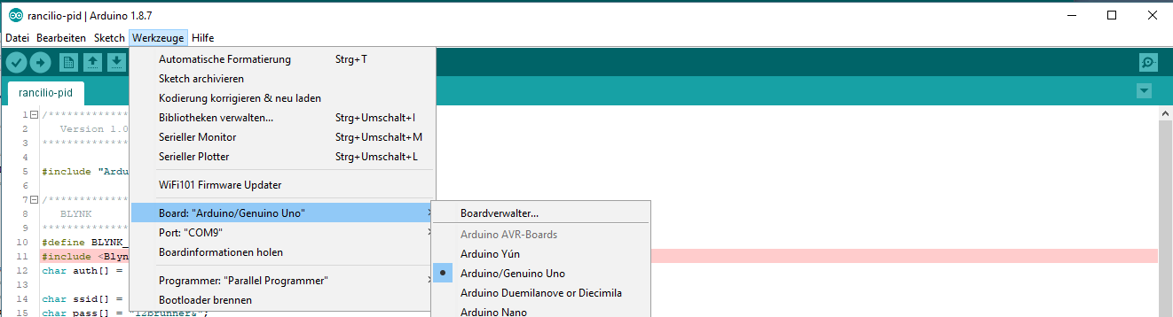 Windows Arduino Boardverwalter